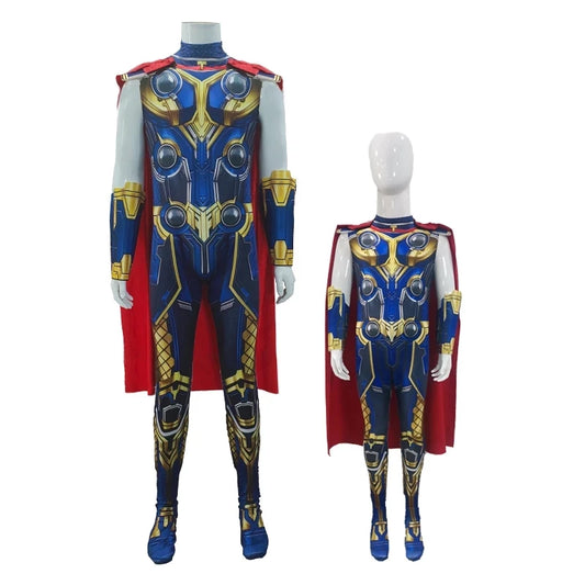 Thor Love and Thunder Cosplay Costume TV&Movie Superhero Suit Halloween Felt Sleeves Costumes with Cape for Kids Adult