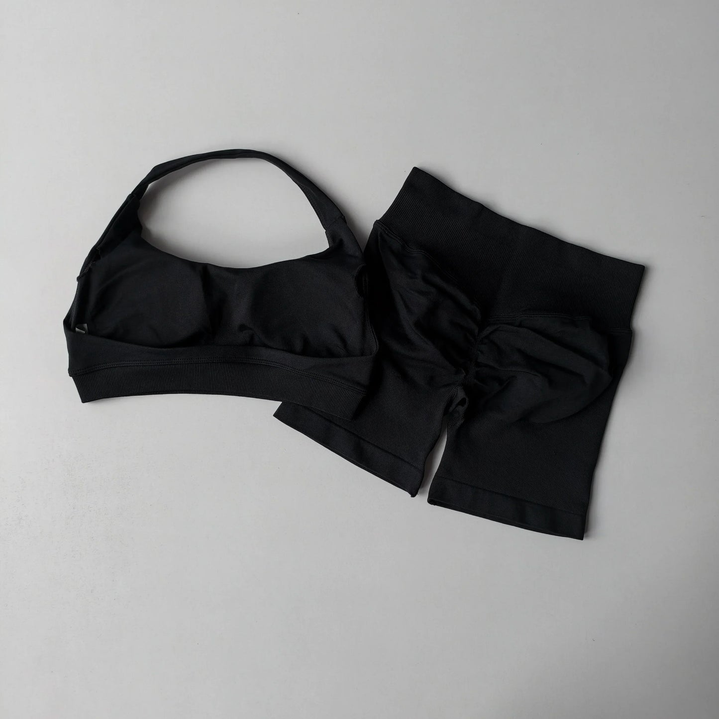 Sexy Halter Neck Beautiful Back High Waist Peach Sports Bras Shorts Suit Pilates Gathering Yoga Vest Training Fitness Bra Sets