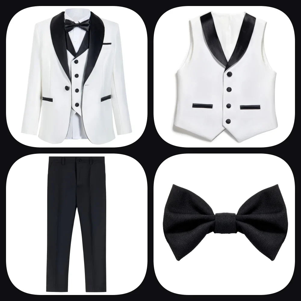 Fast Delivery Formal Boys Suit Set 4PCS Elegant White Piano Photography Suit Kids Party Ceremony Costume Party Suit
