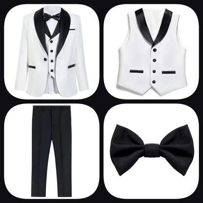 Fast Delivery Formal Boys Suit Set 4PCS Elegant White Piano Photography Suit Kids Party Ceremony Costume Party Suit