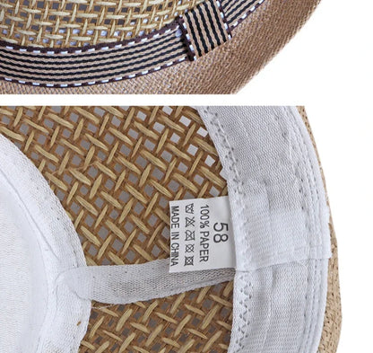 Men's Hats Summer Breathable Straw Small Top Hat Women's Sun Protection Beach Hat British Retro Jazz Cap Mesh Fedora Black Hat