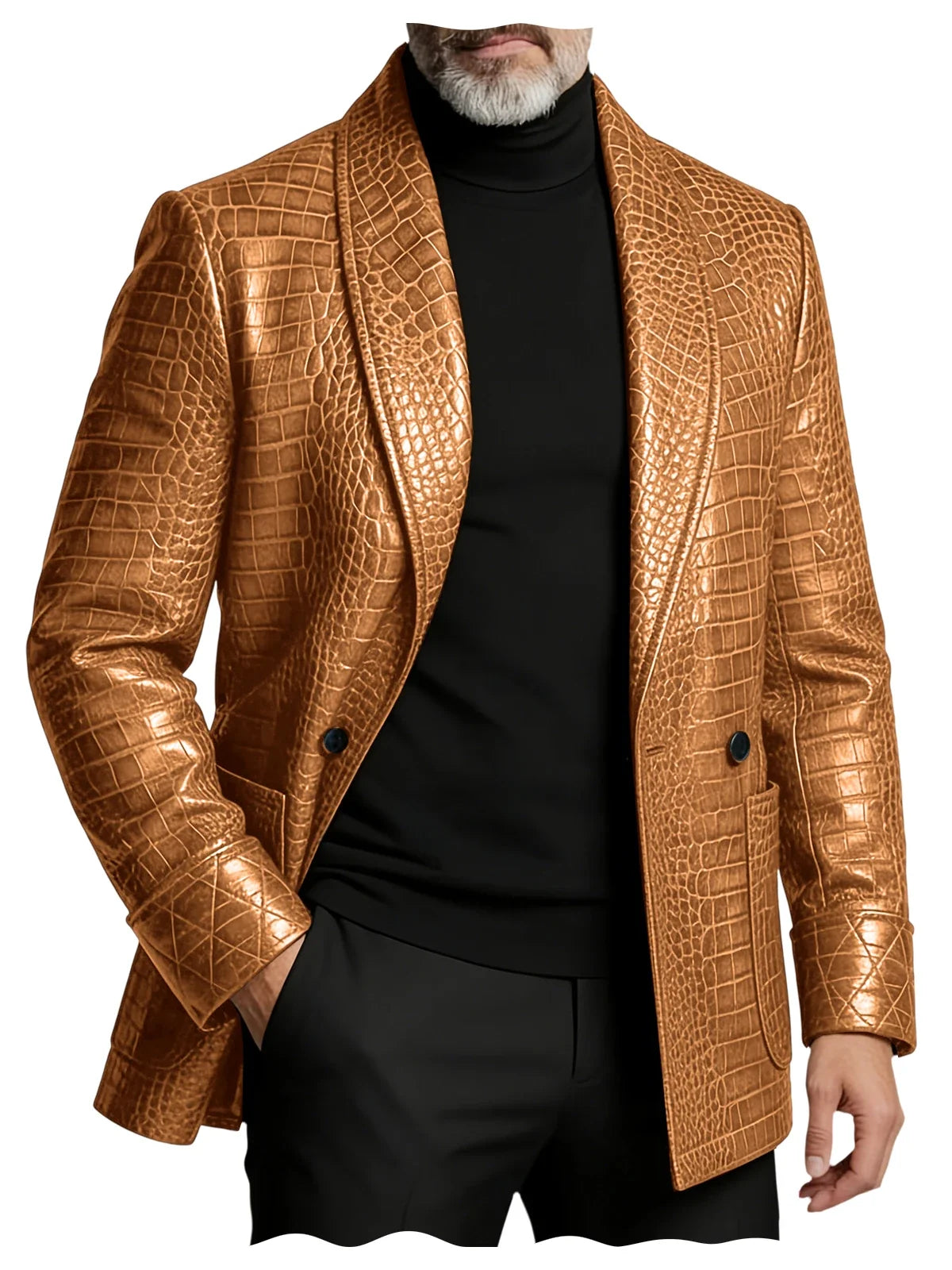 Men's Crocodile Pattern Leather Blazer 1 Button Shawl Collar Tuxedo Jacket Formal Business Wedding Coat Luxury Suit Outerwear