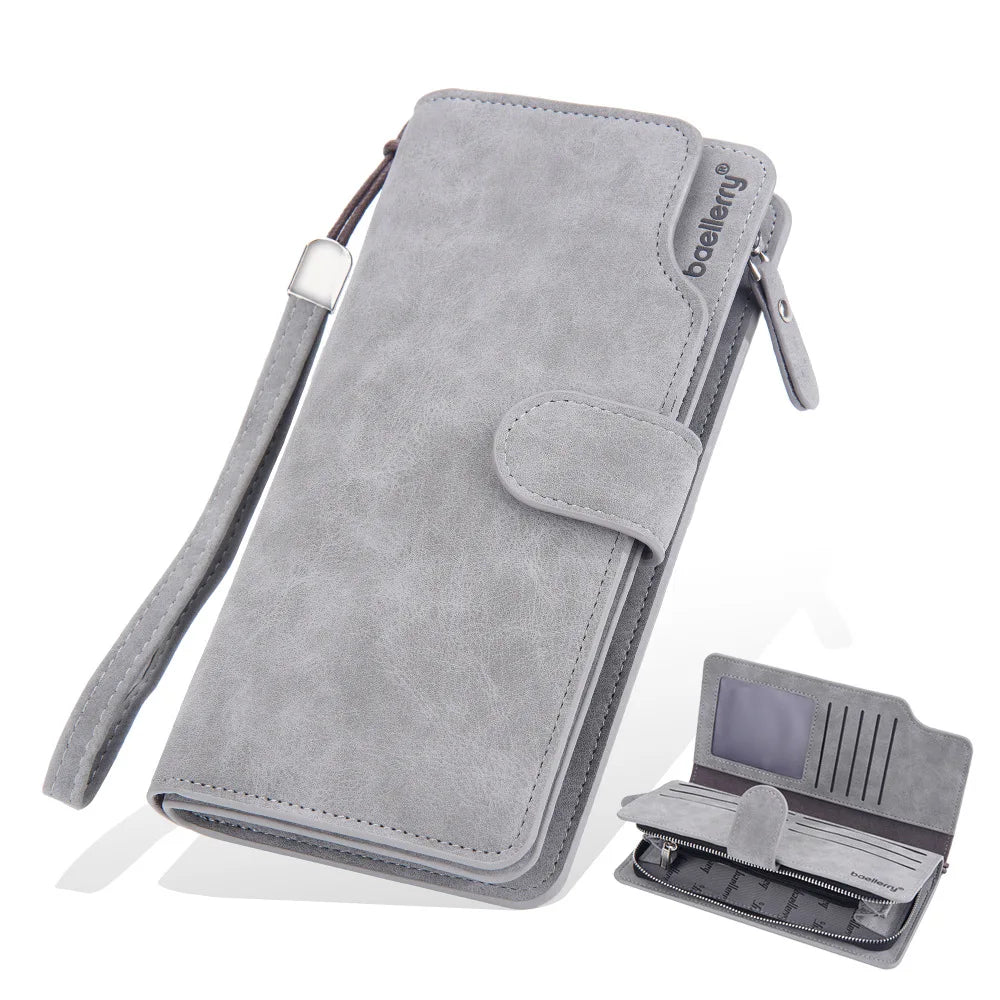 Retro Long Wallet for Men Business Soft PU Leather Zipper Card Holder Multi-Slot Phone Bag