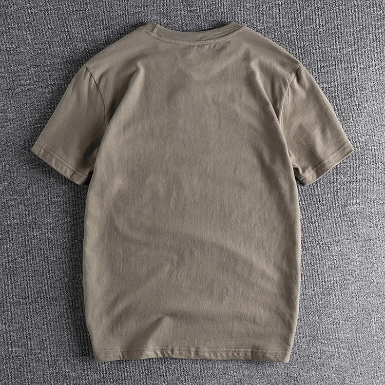 Summer New American Retro Short-sleeved O-neck Rhino Printed T-shirt Men's Fashion Simple 100% Cotton Washed Casual Sport Tops