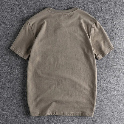 Summer New American Retro Short-sleeved O-neck Rhino Printed T-shirt Men's Fashion Simple 100% Cotton Washed Casual Sport Tops