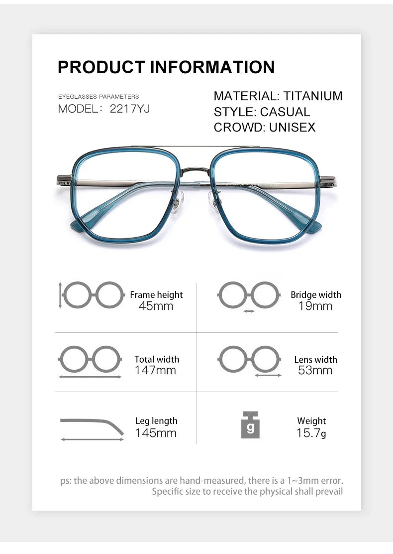 Ultra Lightweight Titanium Frame TR90 Retro Polygonal Eyeglasses Frames Anti Blue Light Glasses Customizable Prescription