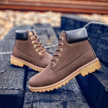Designer Leather Mens Spring Fall Ankle Boots Trekking Yellow Coffee Designer Tactical Boots Outdoor for Men Work Shoes Sneakers