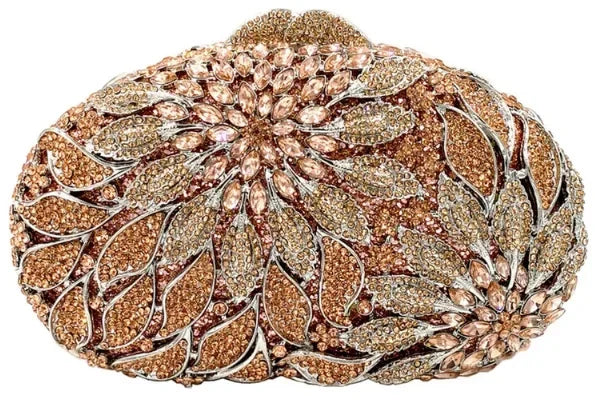 Gold Metal Leaves White Crystals Evening Clutch Bags Luxury Women Wedding Party Purse Ball Handbags Rhinestone Mini Shell Bag