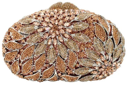 Gold Metal Leaves White Crystals Evening Clutch Bags Luxury Women Wedding Party Purse Ball Handbags Rhinestone Mini Shell Bag