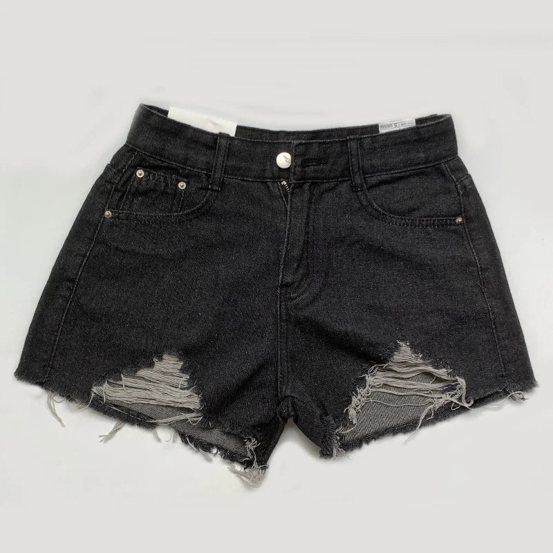 Summer Korean Women's Cowboy Shorts High Waist Casual Blue Denim Shorts Pocket Tassel Perforated Fashion Shorts Y2K Female Jeans