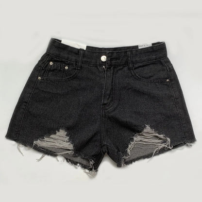 Summer Korean Women's Cowboy Shorts High Waist Casual Blue Denim Shorts Pocket Tassel Perforated Fashion Shorts Y2K Female Jeans