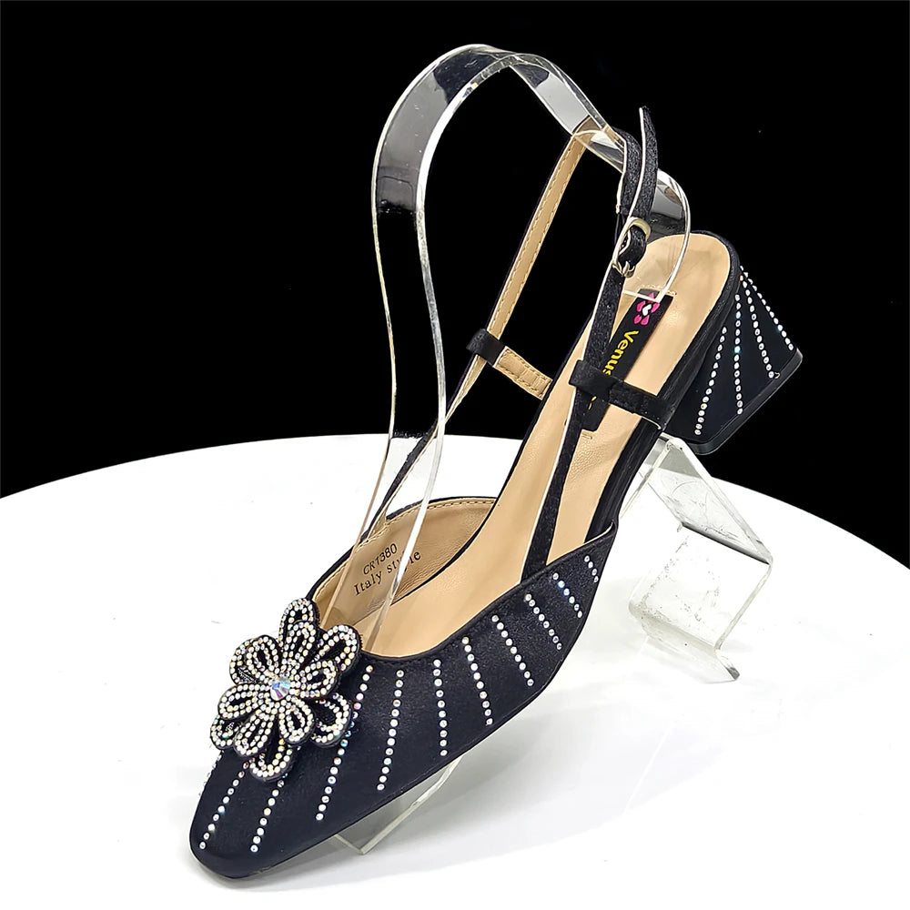 2026 Elegant Gold Color Women's Heels Handbag Set Rhinestone Embellished Designer Shoes for Weddings Special Events