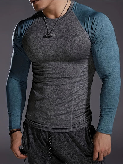Men's fitness long sleeved T-shirt, men's quick drying football basketball tight top, high elasticity cycling compression traini