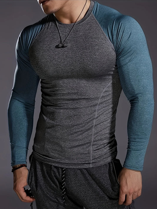 Men's fitness long sleeved T-shirt, men's quick drying football basketball tight top, high elasticity cycling compression traini