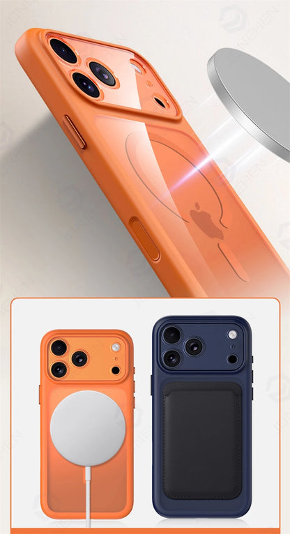 Magnetic Business Simplicity Shockproof Orange Bumper Camera Button Case For iPhone 17 16 15 14 Pro Max Clear Cover For Magsafe