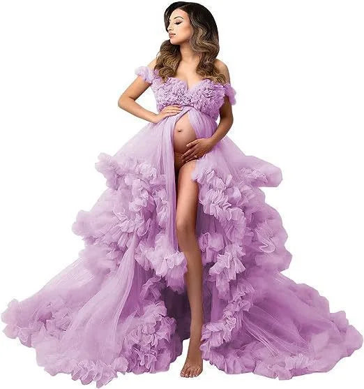 Off Shoulder Spaghetti Ball Gown Maternity Dresses for Photoshoot Hot Sale Pink Pregnant Woman Dress for Babyshower Cloud Dress