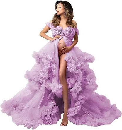 Off Shoulder Spaghetti Ball Gown Maternity Dresses for Photoshoot Hot Sale Pink Pregnant Woman Dress for Babyshower Cloud Dress