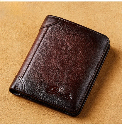 Portefeuille en cuir véritable pour hommes, deux sacs pliants, porte-cartes RFID, portefeuille pour hommes, portefeuilles de luxe de haute qualité, carrés