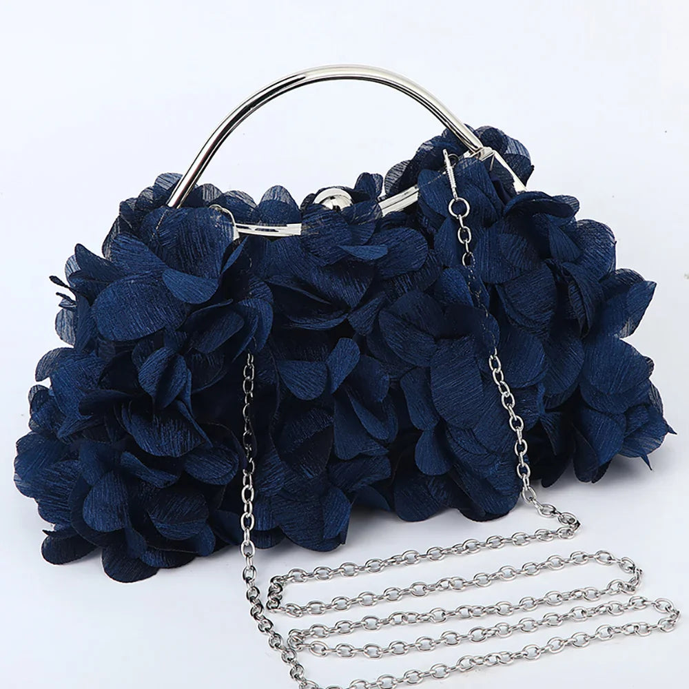 Flower Evening Clutch Purse Sweet Style Floral Wedding Romantic Bridal Handbag Metal Handle Banquet Dinner Dress Bags with Chain