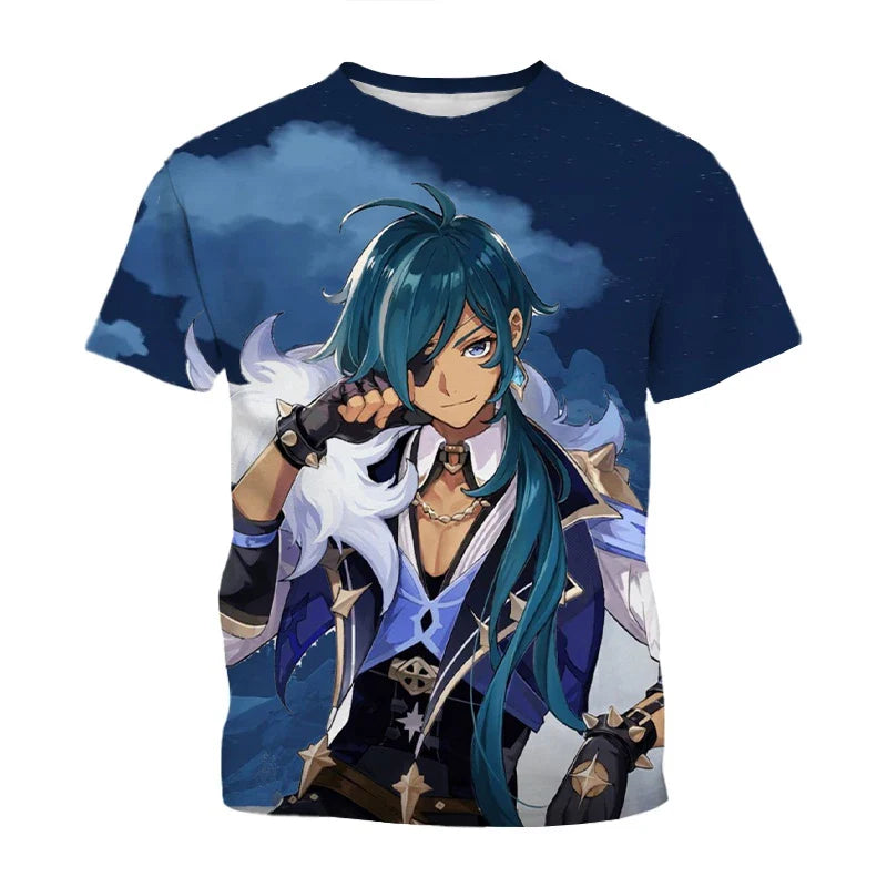 Summer, Genshin Impact game features handsome characters, 3D printed cool and stylish personalized T-shirts
