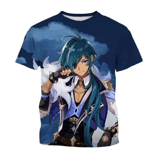 Summer, Genshin Impact game features handsome characters, 3D printed cool and stylish personalized T-shirts