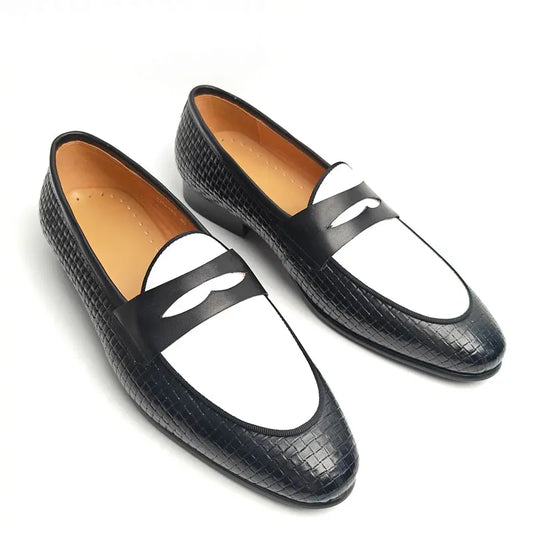 Fashion Trendy Loafers For Men Handmade Genuine Leather Comfortable Slip On Casual Man's Shoes in Black and White Career Wearing