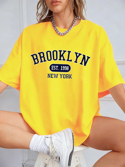 New York Est 1998 Prints T-Shirts Women Summer Cotton Short Sleeve T Shirt Loose O-Neck Comfortable Tops Casual Clothes