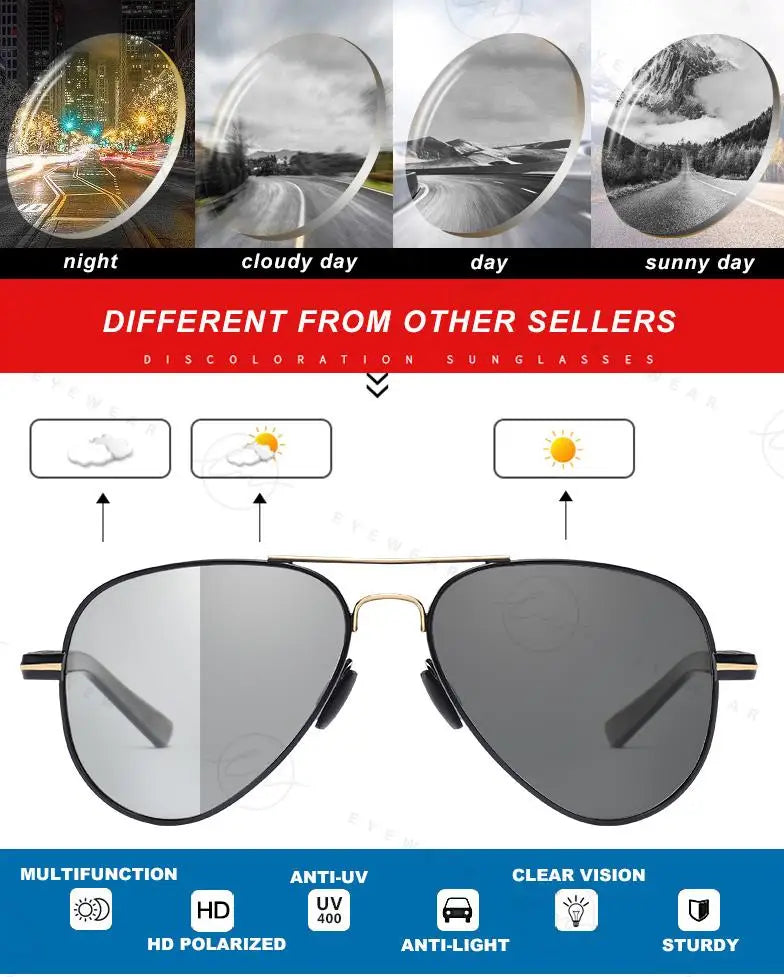Brand Design Aviation Sunglasses Polarized Man Photochromic UV400 Glasses Woman Anti-glare Driving Goggles zonnebril heren