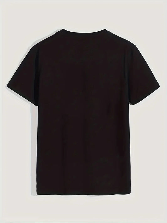 Men's Summer Casual Loose Size 100% Cotton Black Print Round Neck Short Sleeve T-shirt Top