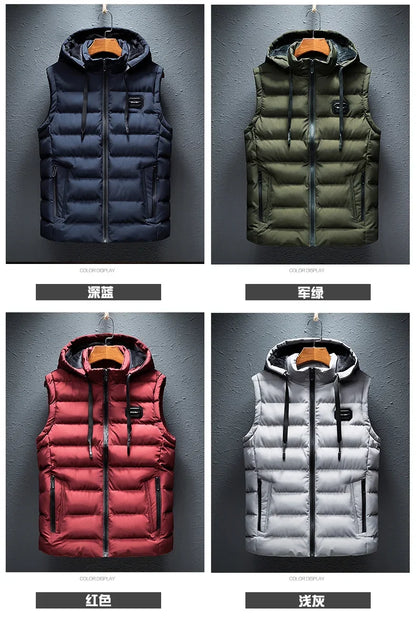 New Hooded Casual Vest Jacket for Men Autumn Winter Warm Sleeveless Jacket Fashion Comfortabel Zipper Waistcoat Plus Size M-6XL