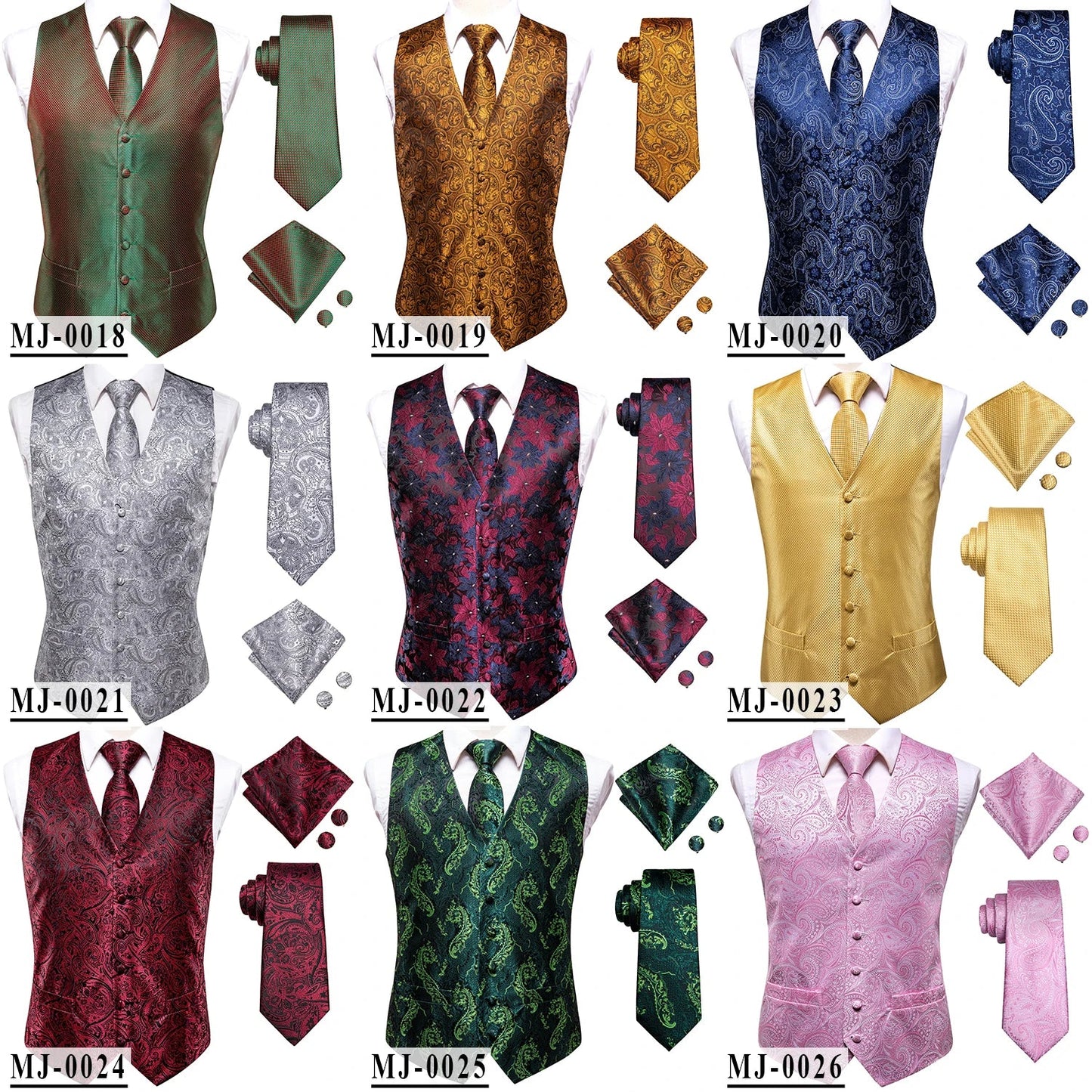 Champagne Mens Vest Tie Set Fashion Paisley Jacquard Western Waistcoat Necktie Hanky Cufflinks Wedding Business Gift Hi-Tie