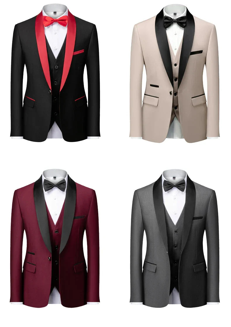 M-6XL Men's Casual Business Have Smoking Suit High End Brand Boutique Fashion Blazer Vest Pants Groom Wedding Dress Party Suit