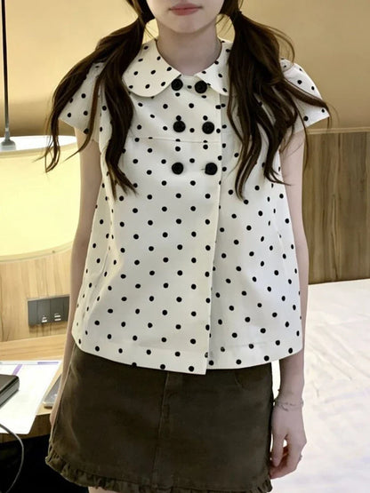 Dot Shirts Women Peter Pan Collar Short Sleeve Shirt Sweet Fashion Casual Blouse Summer New Comfortable Female Tops