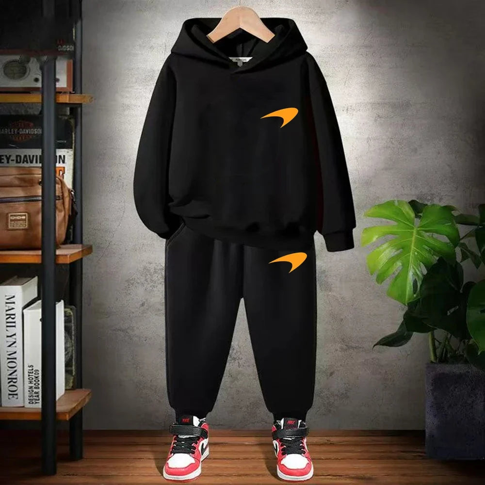 Children Hoodie print 3-12 Years Old Long-sleeved Boys Girls Toddler Coat Top+Pants Stylish Casual black Sweatshirt Set