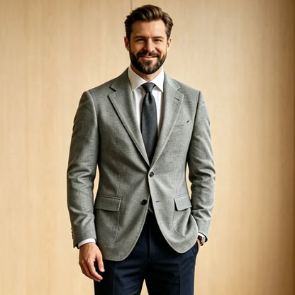 Men's Linen Blazer Notched Lapel 2 Button Slim Fit Suit Jacket Lightweight Breathable Men Business Wedding Party for Spring