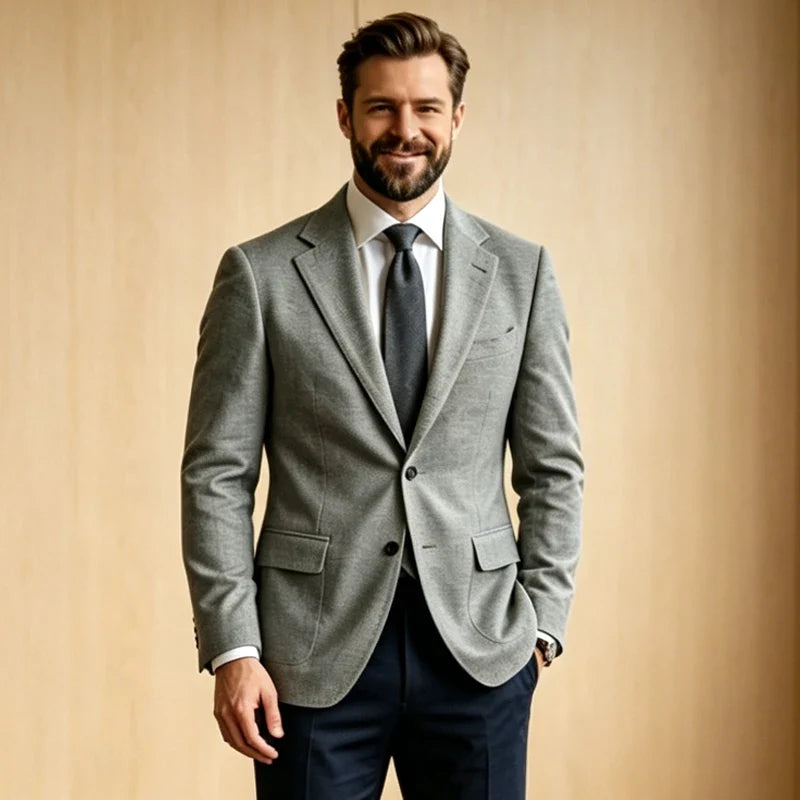 Men's Linen Blazer Notched Lapel 2 Button Slim Fit Suit Jacket Lightweight Breathable Men Business Wedding Party for Spring