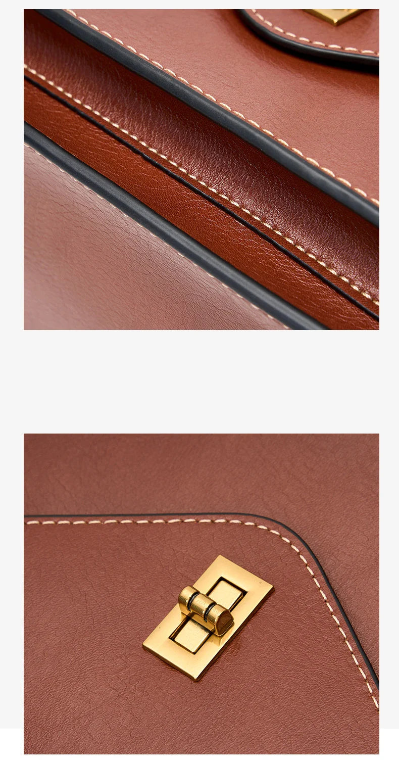 Genuine Leather Women luxury bag high quality Simple vintage Fashion Postman handbags ladies 2025 shoulder green small bag