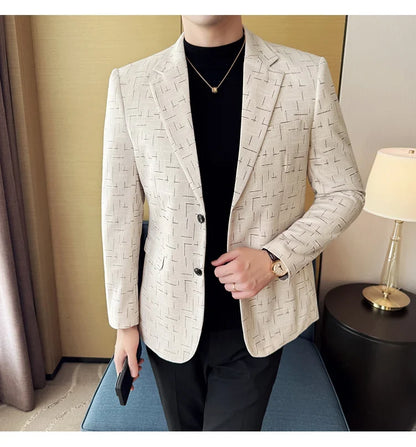 High Quality Jacquard Suit Jacket for Men 2025 Fashion Korean Style Slim Fit Business Casual Wedding Social Dress Coats 4XL-M