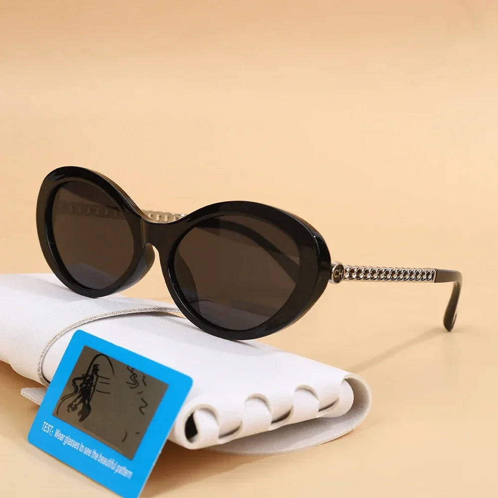 2025 New Trend Oval Polarized Sunglasses Women's Chain Hollow Frame Cat Eye Sun glasses Women's Fashion Luxury Design Glasses
