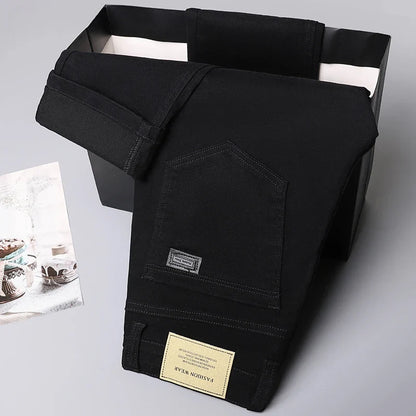 Cotton White Jeans Men's Elastic Soft Comfortable Business Casual Trousers Fashion Korean Fit Straight Spring Autumn Denim Pants
