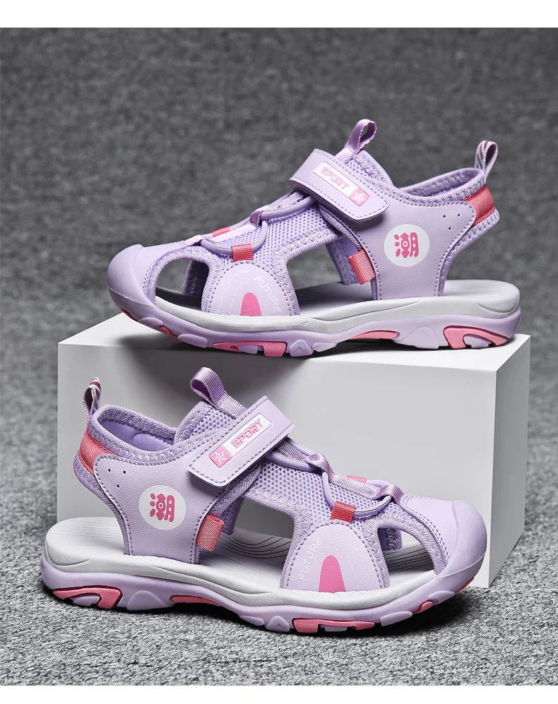 New Style Summer Beach Water Children Sandals Fashion Shoes Outdoor Non-slip Soft Bottom Shading Leather Boys Comfortable