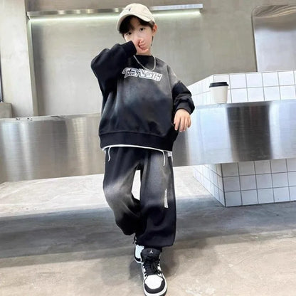Printed Sweatshirt Set Kids Autumn Winter Clothes Boys Suit Boy Men's Children's Sets Clothing Outdoor Outfit Top Bottom Child