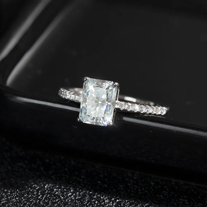 D VVS1 Radiant Moissanite Rings for Women 4 Prong Classic Trendy Fine Engagement Wedding Band GRA Certified 925 Sliver