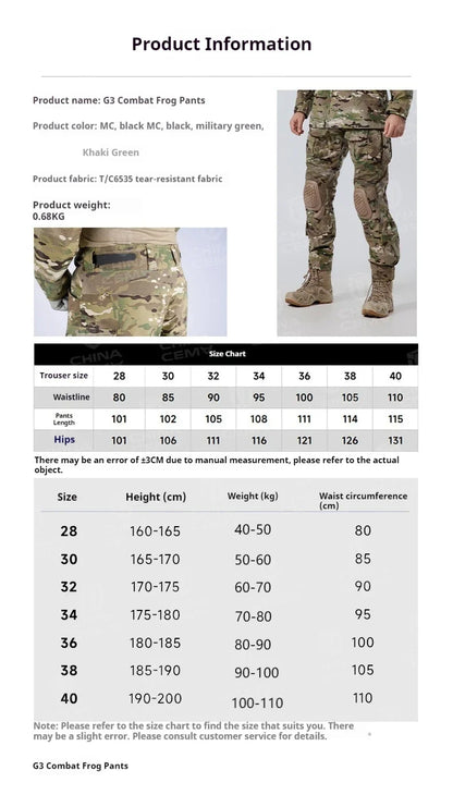 Men Combat Pants With Knee Pads Tactical Cargo Sport Trousers Camouflage Multicam Trekking Hunting Clothes( Not knee pads)