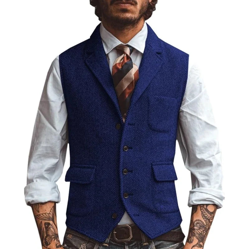 Men Vest Brown Herringbone Business Waistcoat Jacket Casual Slim For Wedding Groom Banquet Gilet Vest