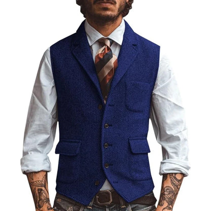 Men Vest Brown Herringbone Business Waistcoat Jacket Casual Slim For Wedding Groom Banquet Gilet Vest