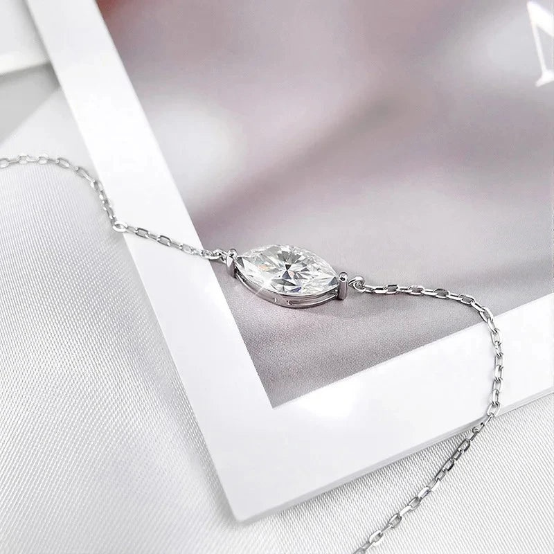 Marquise Cut 1-3CT Zircon or Moissanite Necklace for Women Gemstone Lab Diamond Pendant 925 Sterling Silver Plated 14K