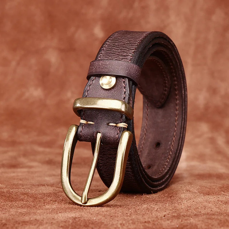 3.3CM Men High Quality Genuine Leather Belt Luxury Copper Buckle Belts Thickening Pure Cowskin Vintage Strap Male Jeans for Man