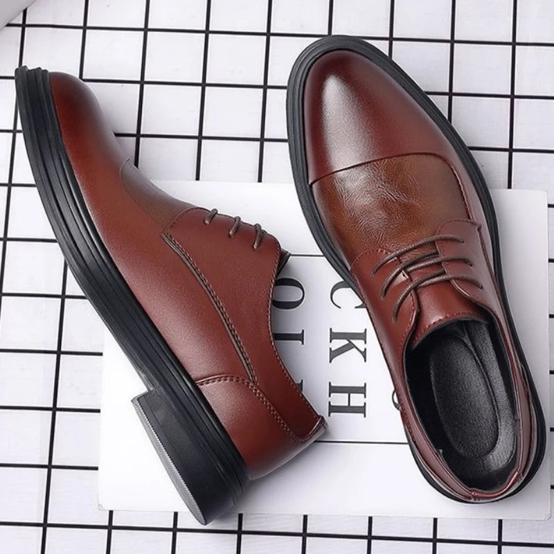 Men's Genuine Leather Oxfords Pointed Toe Lace Up Dress Shoes British Style Business Wedding Casual Footwear for Spring Autumn