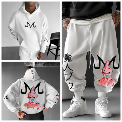 Majin Buu Hoodie Pants Set Anime Cotton Loose Fit Graphic Print Streetwear Casual Sweatshirt Joggers Japanese Cartoon Character
